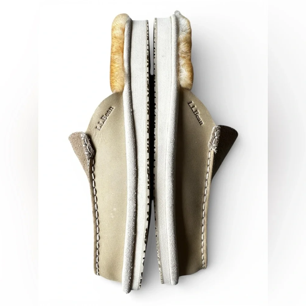 L.L. Bean Tan Suede Slip-On Loafers with Warm Lining